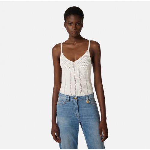 Top ELISABETTA FRANCHI, Knit openwork bodysuit, Alb