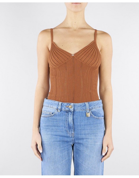 Top ELISABETTA FRANCHI, Knit openwork bodysuit, Maro - BK85B62E2600