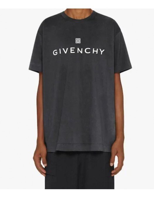 Tricou Givenchy, Logo Brand, Black Light Oversized - BM716N3Y7N020