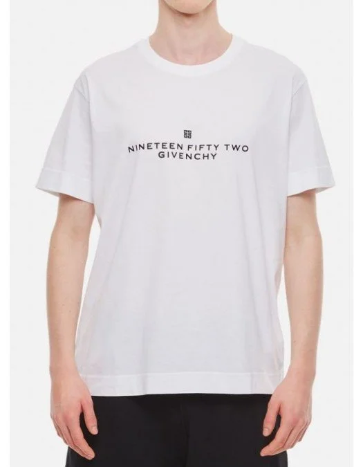 Tricou Givenchy, Front Logo Nineteen Fifty Two, Alb - BM716R3YA8100 Tricou Givenchy, Front Logo Nineteen Fifty Two, Alb - BM716R3YA8100