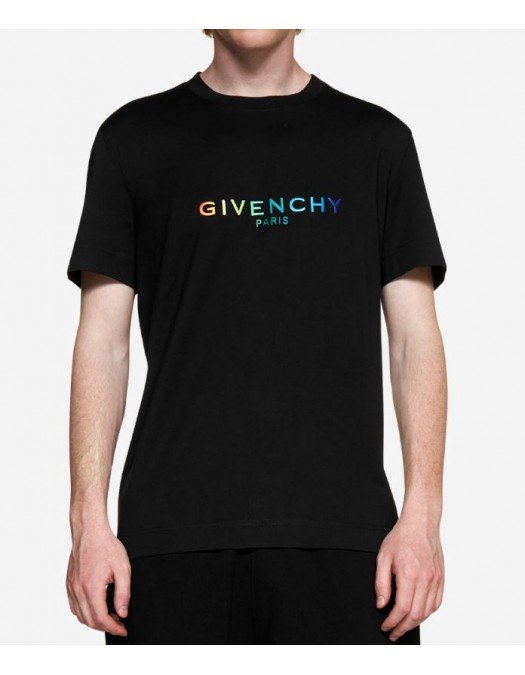 Tricou Givenchy, Logo  Multicolor Print Brand, Negru - BM71DH3Y6B001