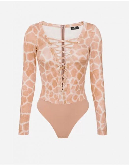 Top ELISABETTA FRANCHI, Laced bodysuit with giraffe print Nude - BO00322E2614