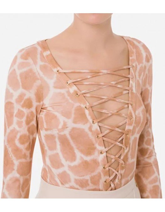 Top ELISABETTA FRANCHI, Laced bodysuit with giraffe print Nude - BO00322E2614