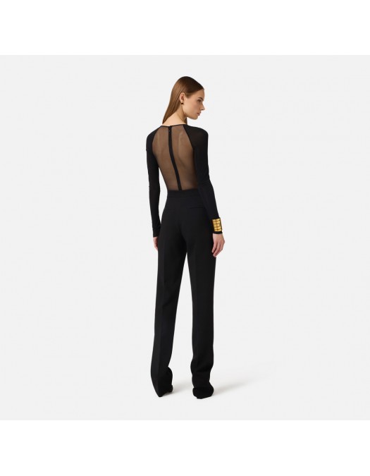 Top ELISABETTA FRANCHI,  jersey and tulle with crystals, Negru - BO01061E3110