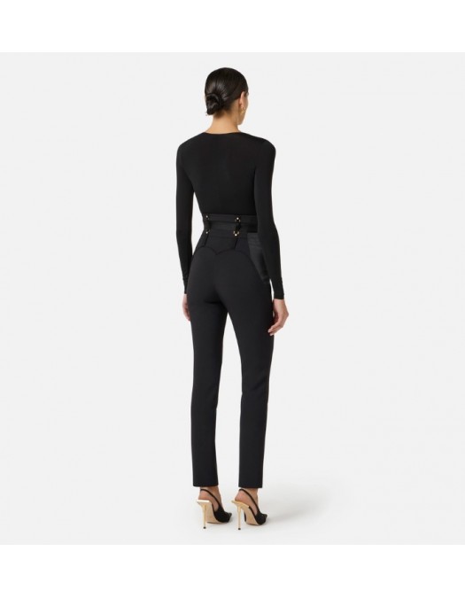 Body ELISABETTA FRANCHI , Crêpe jersey bodysuit with draping - BO01261E2110