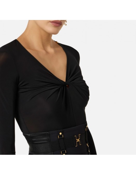 Body ELISABETTA FRANCHI , Crêpe jersey bodysuit with draping - BO01261E2110