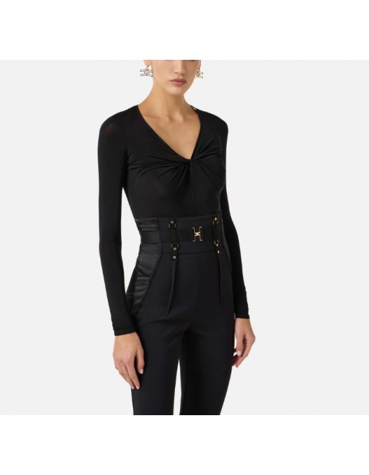 Body ELISABETTA FRANCHI , Crêpe jersey bodysuit with draping - BO01261E2110