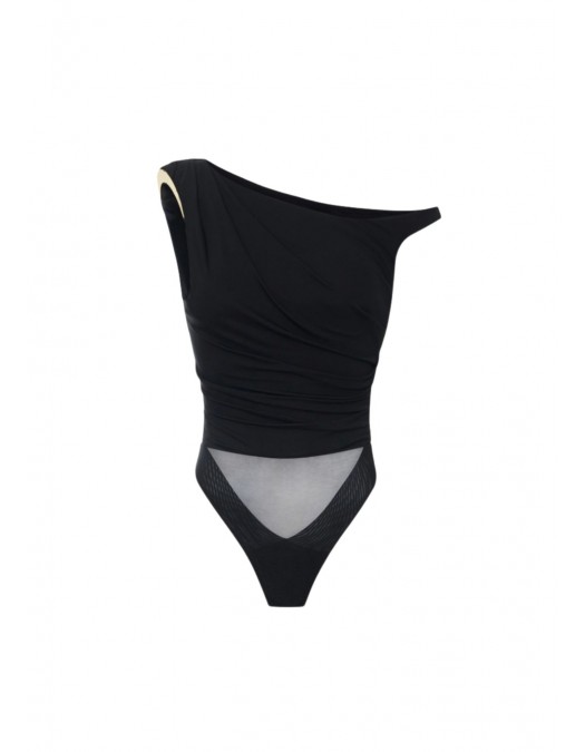 Top ELISABETTA FRANCHI, Bodysuit in jersey fabric with jewel shoulder detail, Negru - BO01361E2110