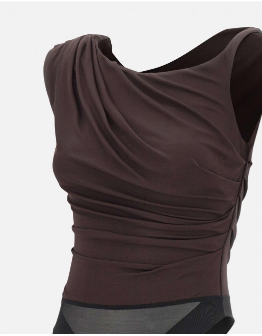 Top ELISABETTA FRANCHI,  jersey fabric with jewel shoulder detail, Maro - BO01361E2EV9