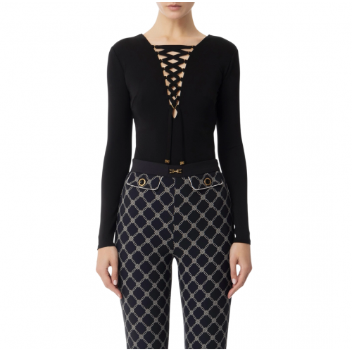 BLUZA ELISABETTA FRANCHI, Bodysuit, Laces Details, Black