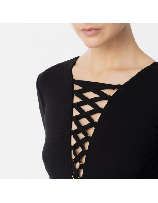 BLUZA ELISABETTA FRANCHI, Bodysuit, Laces Details, Black - BO01951E2110
