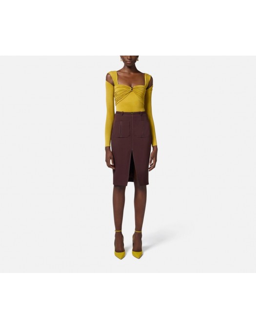 TOP ELISABETTA FRANCHI, Jewel Detail, Curry Yellow - BO02852E2DC6 TOP ELISABETTA FRANCHI, Jewel Detail, Curry Yellow - BO02852E2DC6