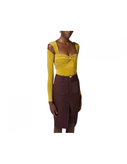 TOP ELISABETTA FRANCHI, Jewel Detail, Curry Yellow - BO02852E2DC6 TOP ELISABETTA FRANCHI, Jewel Detail, Curry Yellow - BO02852E2DC6