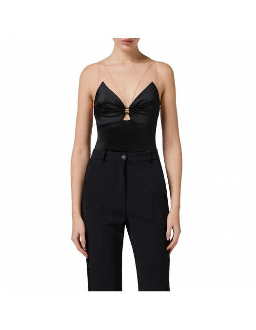TOP ELISABETTA FRANCHI, Tulle Straps, Black - BO03051E2110 TOP ELISABETTA FRANCHI, Tulle Straps, Black - BO03051E2110