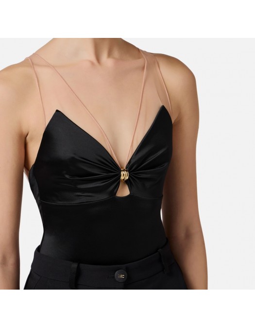 TOP ELISABETTA FRANCHI, Tulle Straps, Black - BO03051E2110 TOP ELISABETTA FRANCHI, Tulle Straps, Black - BO03051E2110