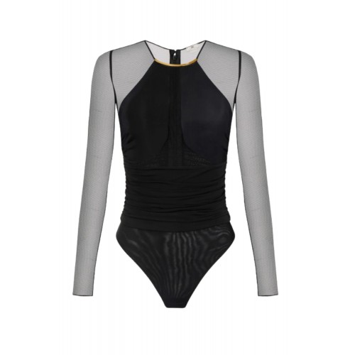 Body ELISABETTA FRANCHI,Bodysuit in Micro-mesh Tulle and Jersey BLACK