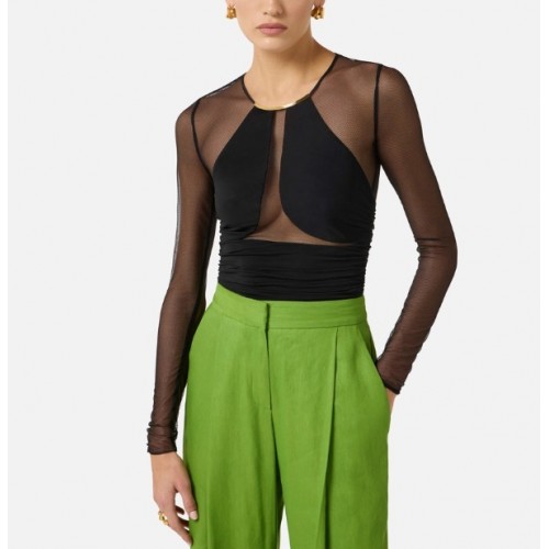 Body ELISABETTA FRANCHI,Bodysuit in Micro-mesh Tulle and Jersey BLACK