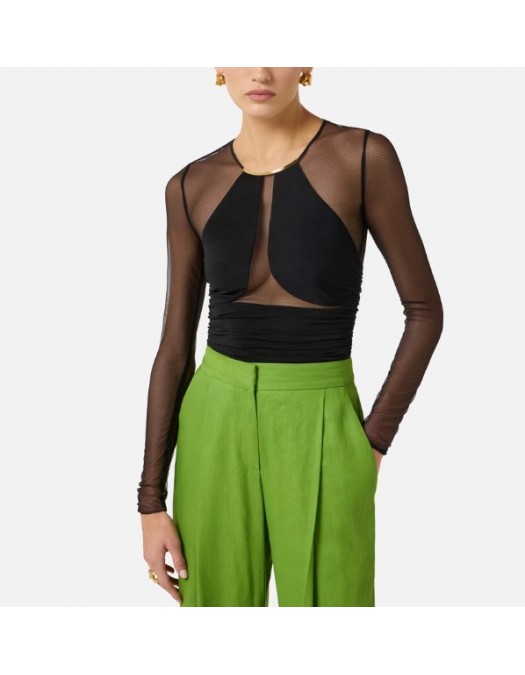 Body ELISABETTA FRANCHI,Bodysuit in Micro-mesh Tulle and Jersey BLACK - BO03062E2110