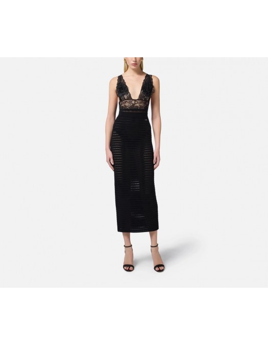 TOP ELISABETTA FRANCHI, Lace, Tulle Design, 3D Flowers,Black - BO03452E2110 TOP ELISABETTA FRANCHI, Lace, Tulle Design, 3D Flowers,Black - BO03452E2110