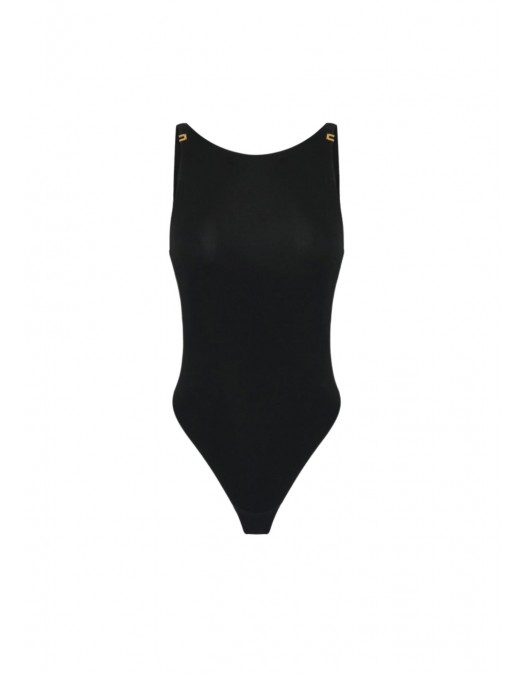 Top ELISABETTA FRANCHI, Bodysuit in crêpe jersey fabric with logo details, Negru - BO03462E2110