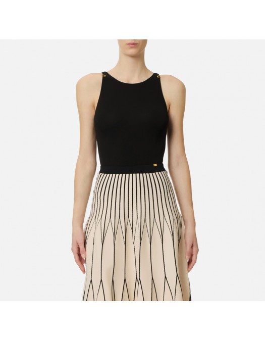 Top ELISABETTA FRANCHI, Bodysuit in crêpe jersey fabric with logo details, Negru - BO03462E2110