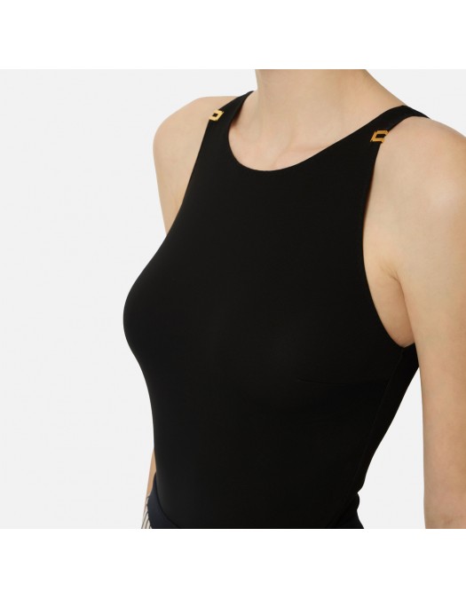 Top ELISABETTA FRANCHI, Bodysuit in crêpe jersey fabric with logo details, Negru - BO03462E2110