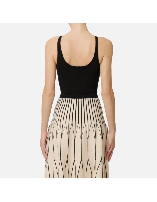 Top ELISABETTA FRANCHI, Bodysuit in crêpe jersey fabric with logo details, Negru - BO03462E2110