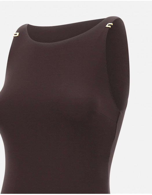 Top ELISABETTA FRANCHI, Bodysuit in crêpe jersey fabric with logo details, Maro - BO03462E2EV9