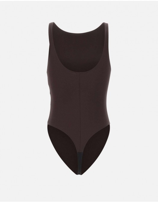 Top ELISABETTA FRANCHI, Bodysuit in crêpe jersey fabric with logo details, Maro - BO03462E2EV9