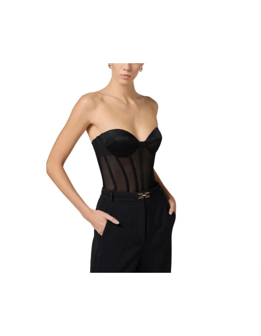 TOP ELISABETTA FRANCHI, Tulle Design, Simple, Black - BO03653E3110 TOP ELISABETTA FRANCHI, Tulle Design, Simple, Black - BO03653E3110