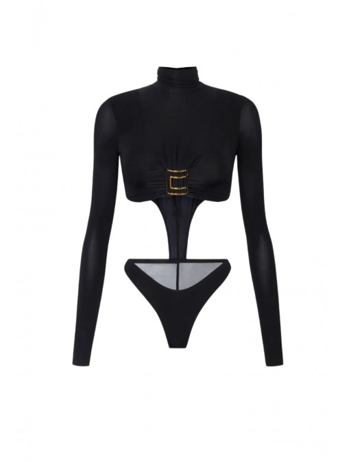 Top ELISABETTA FRANCHI,  jersey fabric with jewel logo detail, Negru - BO05567E2110