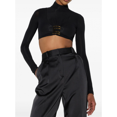 Top ELISABETTA FRANCHI,  jersey fabric with jewel logo detail, Negru