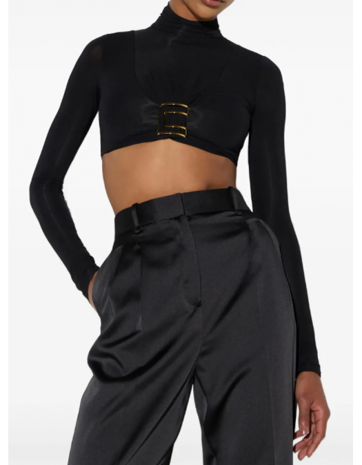 Top ELISABETTA FRANCHI,  jersey fabric with jewel logo detail, Negru - BO05567E2110