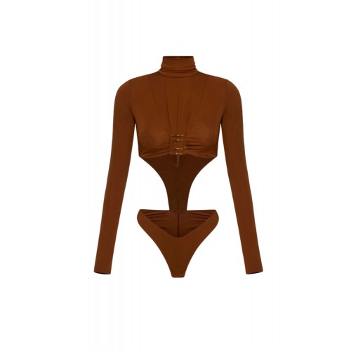 Top ELISABETTA FRANCHI,  jersey fabric with jewel logo detail, Maro