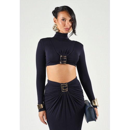 Top ELISABETTA FRANCHI,  jersey fabric with jewel logo detail, Bleumarin