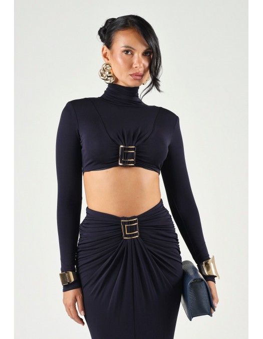 Top ELISABETTA FRANCHI,  jersey fabric with jewel logo detail, Bleumarin - BO05567E2H88