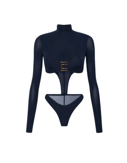 Top ELISABETTA FRANCHI,  jersey fabric with jewel logo detail, Bleumarin - BO05567E2H88