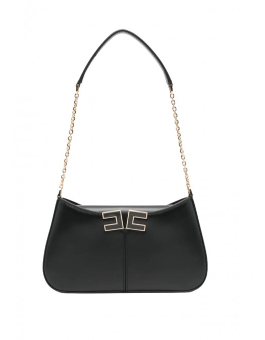 Geanta ELISABETTA FRANCHI, Shoulder Bag with Metal Strap and Gold Logo, Black - BS93A61E2110