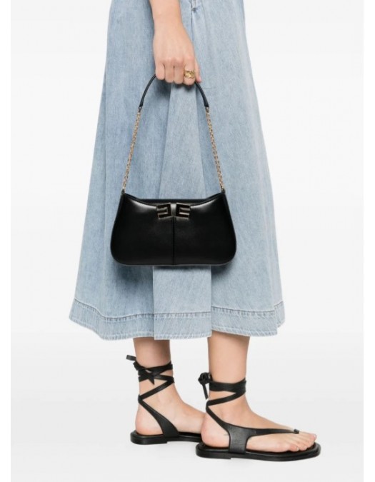 Geanta ELISABETTA FRANCHI, Shoulder Bag with Metal Strap and Gold Logo, Black - BS93A61E2110