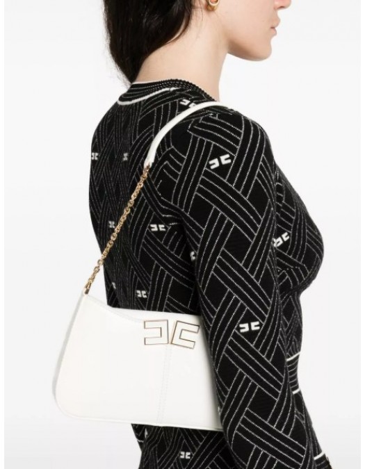 Geanta ELISABETTA FRANCHI, Shoulder Bag with Metal Strap and Gold Logo, White - BS93A61E2360
