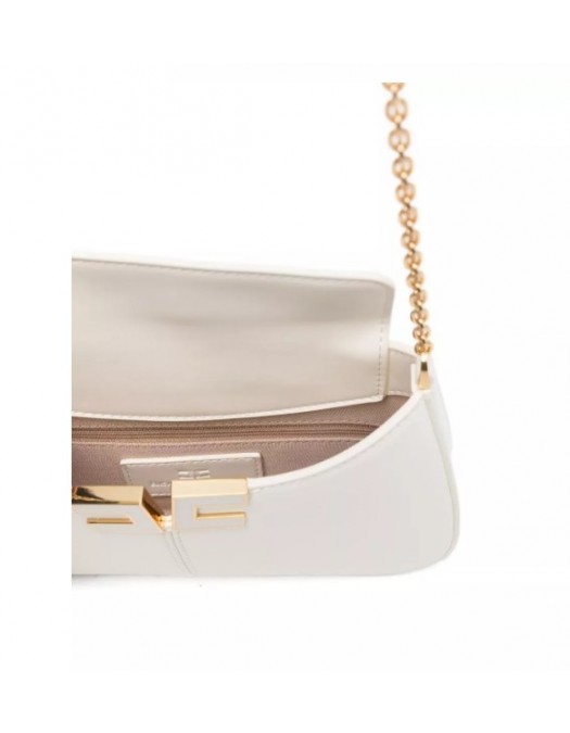 Geanta ELISABETTA FRANCHI, Shoulder Bag with Metal Strap and Gold Logo, White - BS93A61E2360