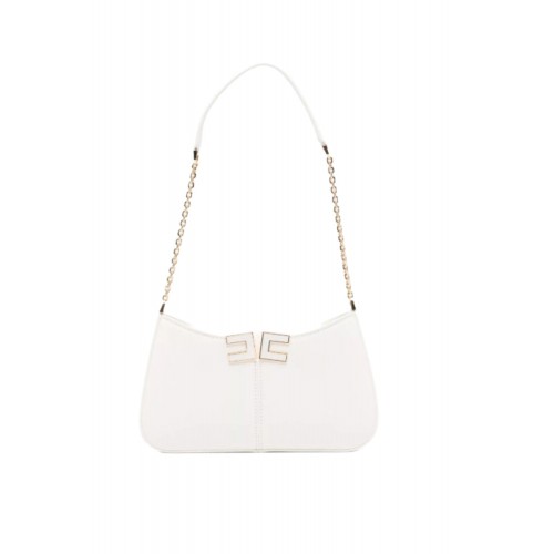 Geanta ELISABETTA FRANCHI, Shoulder Bag with Metal Strap and Gold Logo, White