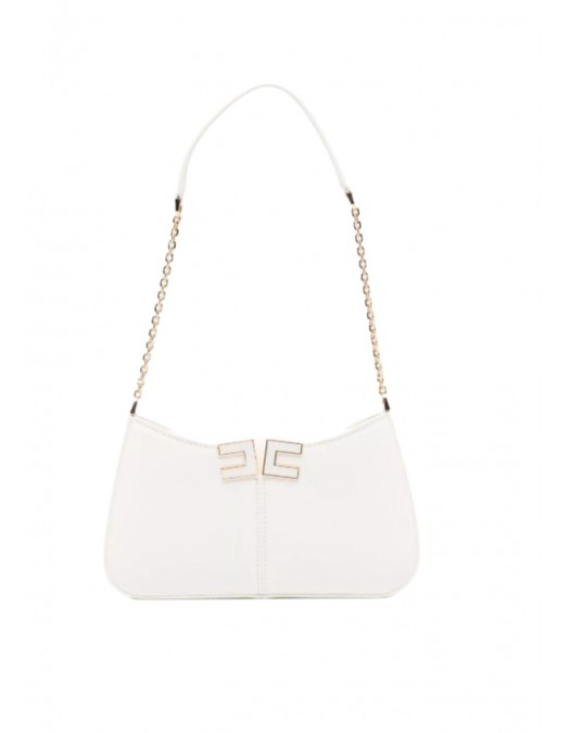 Geanta ELISABETTA FRANCHI, Shoulder Bag with Metal Strap and Gold Logo, White - BS93A61E2360