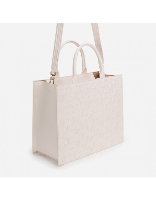 Geanta ELISABETTA FRANCHI, Bold Monogram medium shopper Cream - BSC0225EC193