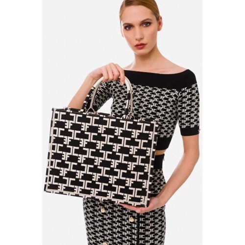 Geanta ELISABETTA FRANCHI, Monogram Tote Medium Black