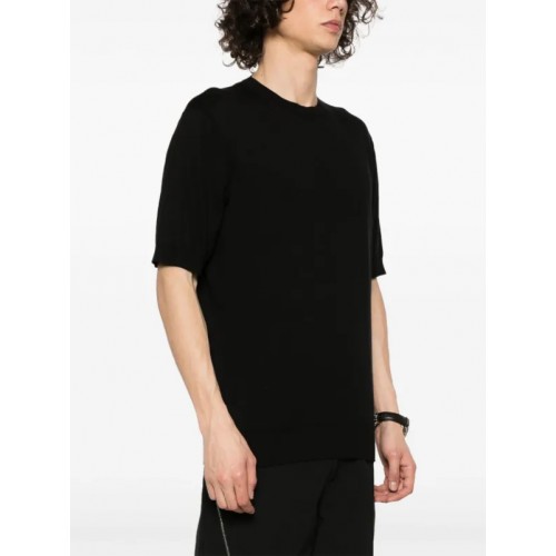 Tricou Zegna, Fine Knit, Cotton, Black Tricou Zegna, Fine Knit, Cotton, Black