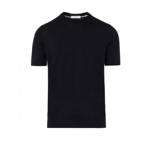 Tricou Paolo Pecora, Ribbed Collar, Knitted, Blue Tricou Paolo Pecora, Ribbed Collar, Knitted, Blue