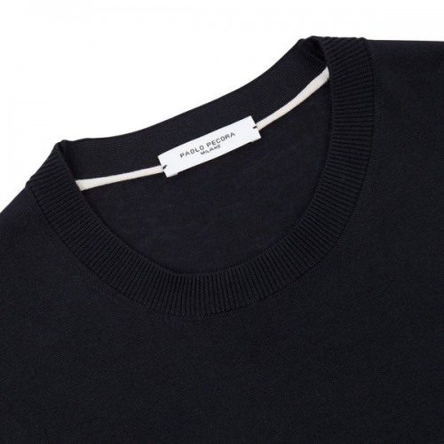 Tricou Paolo Pecora, Ribbed Collar, Knitted, Blue Tricou Paolo Pecora, Ribbed Collar, Knitted, Blue