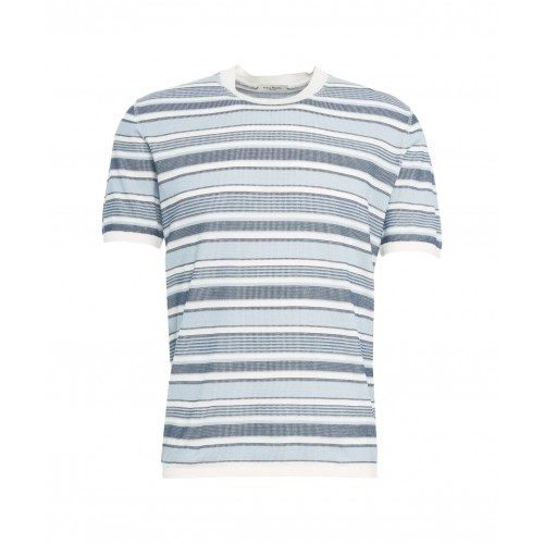 Tricou Paolo Pecora, Ribbed Collar, Knitted, Blue Tricou Paolo Pecora, Ribbed Collar, Knitted, Blue