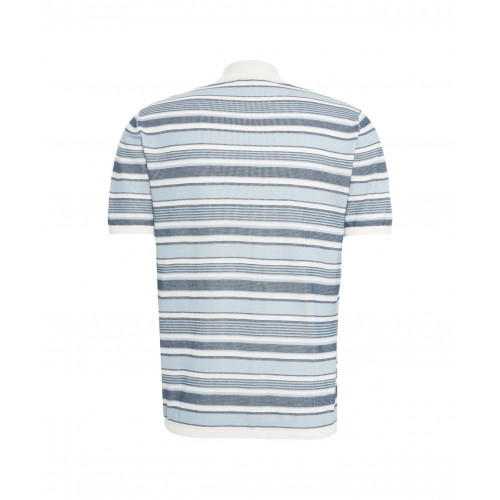 Tricou Paolo Pecora, Ribbed Collar, Knitted, Blue Tricou Paolo Pecora, Ribbed Collar, Knitted, Blue